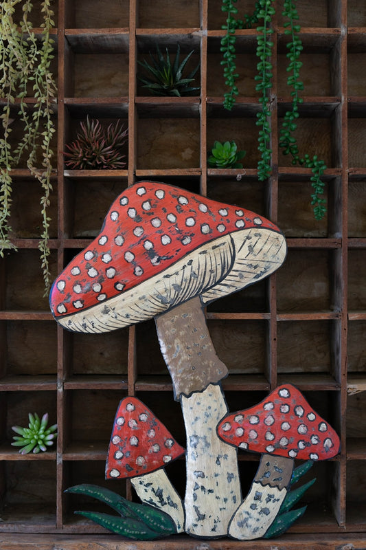 Hand-Hammered Metal Mushroom Wall Hanging