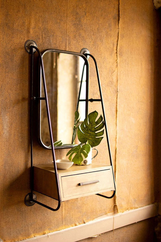 Metal Entryway Organizer with Mirror and Drawer