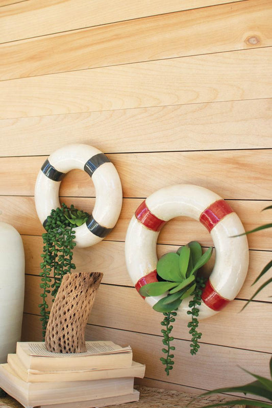 Set of 2 Ceramic Life Ring Wall Planters