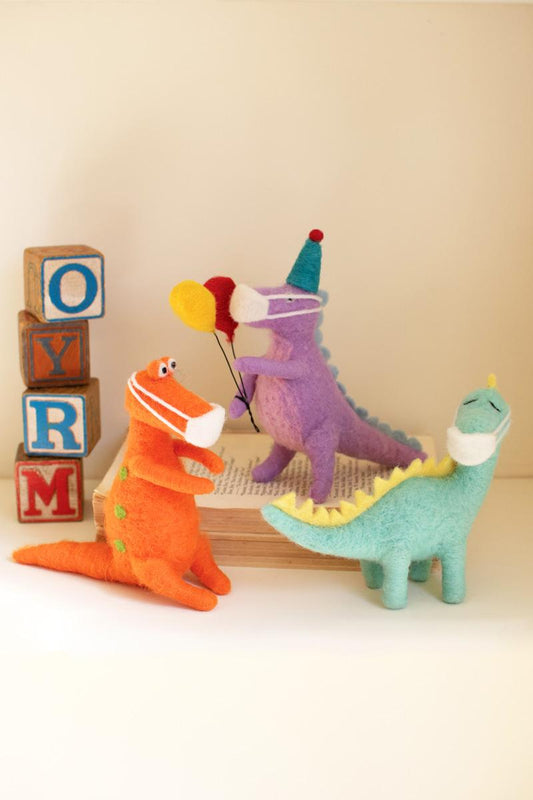 Set of 3 Felt Dinosaurs with Masks