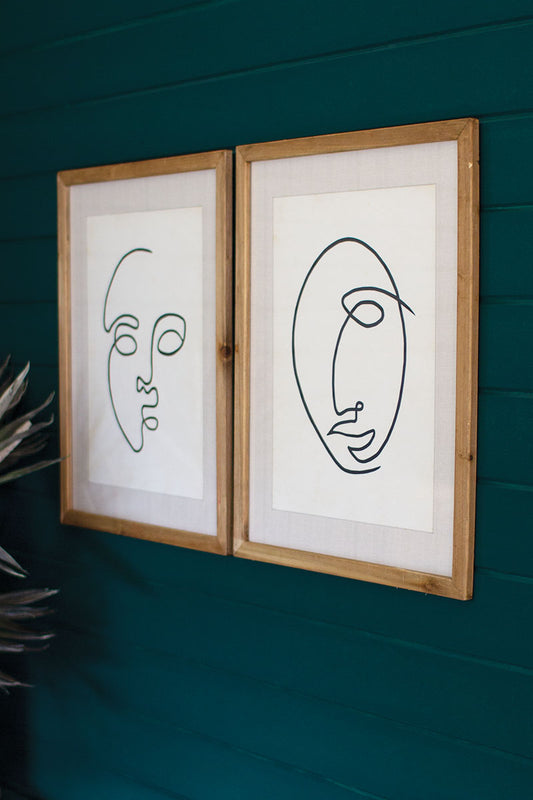 Set of 2 Face Prints Under Glass