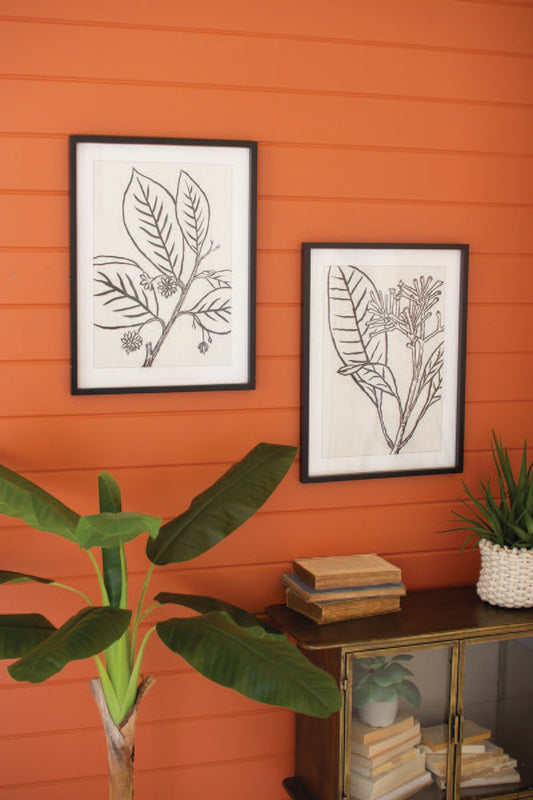 Set of 2 Framed Black Leaf Prints Under Glass