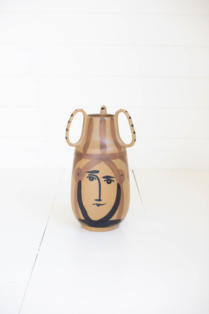 Ceramic Face Vase with Handles