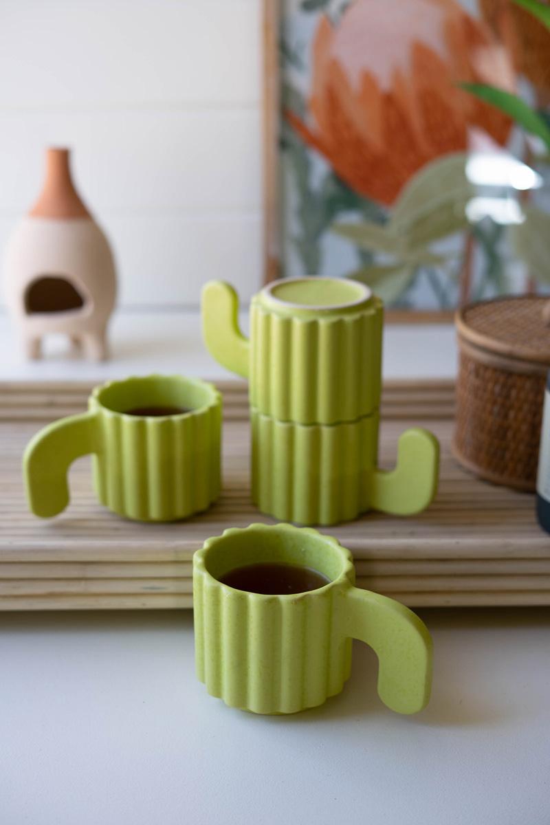 Set of 4 Stacking Ceramic Cacti Mugs