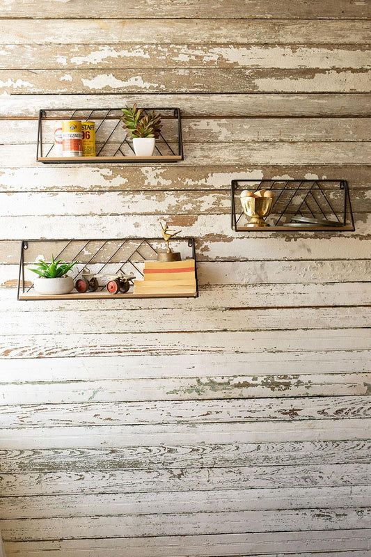 Set of 3 Wood & Metal Wall Shelves