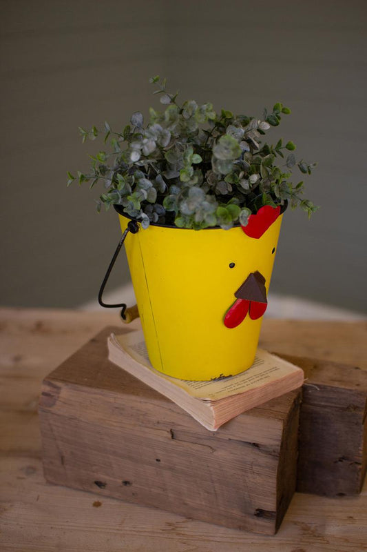 Set of 2 Painted Metal Chick Planters