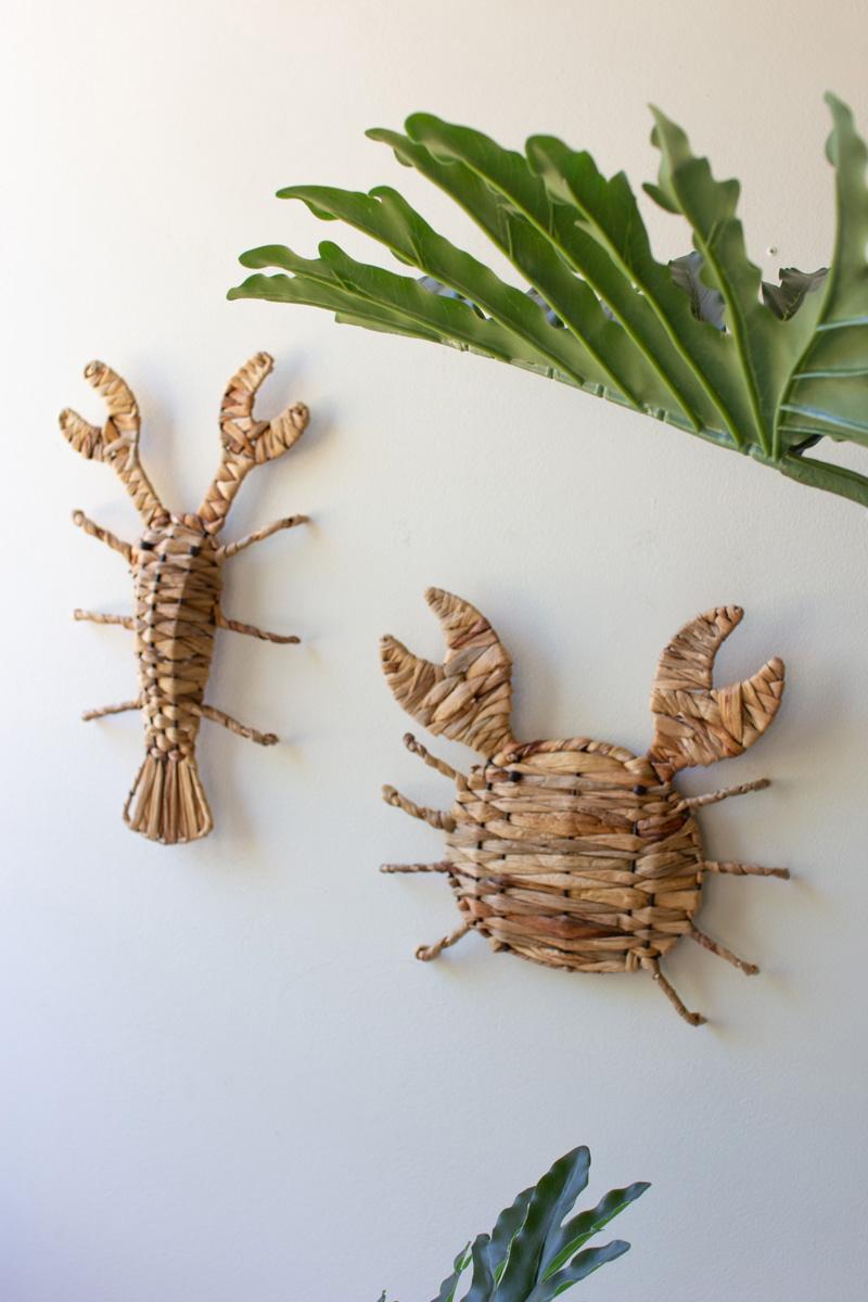 Set of 2 Seagrass Crab and Lobster Wall Hangings