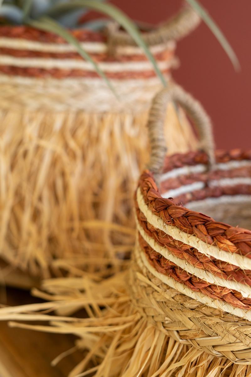 Set of 2 Seagrass Decorative Baskets with Raffia Detail