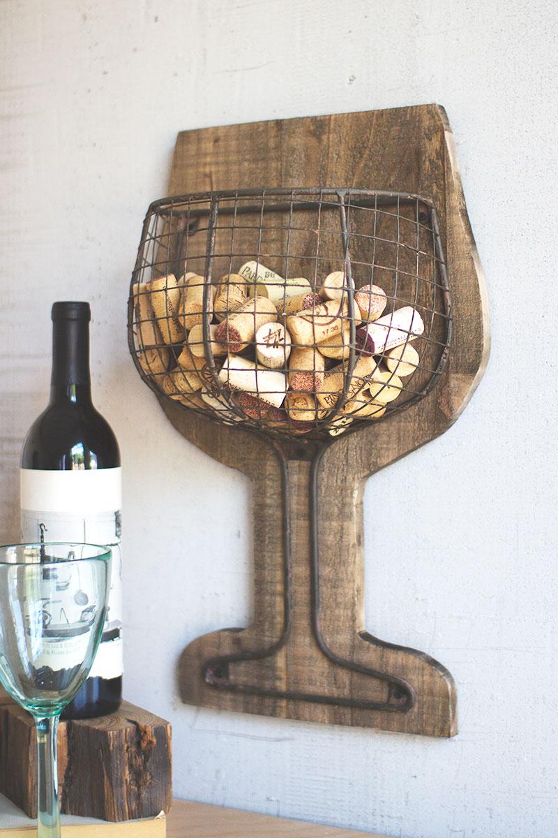 Wood and Wire Wall Wine Cork Holder