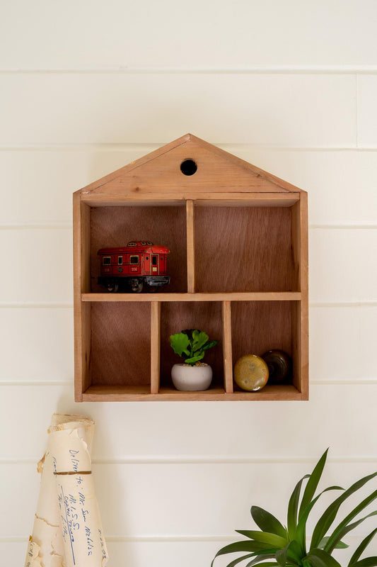 Wooden Five Cubbie Wall Shelf