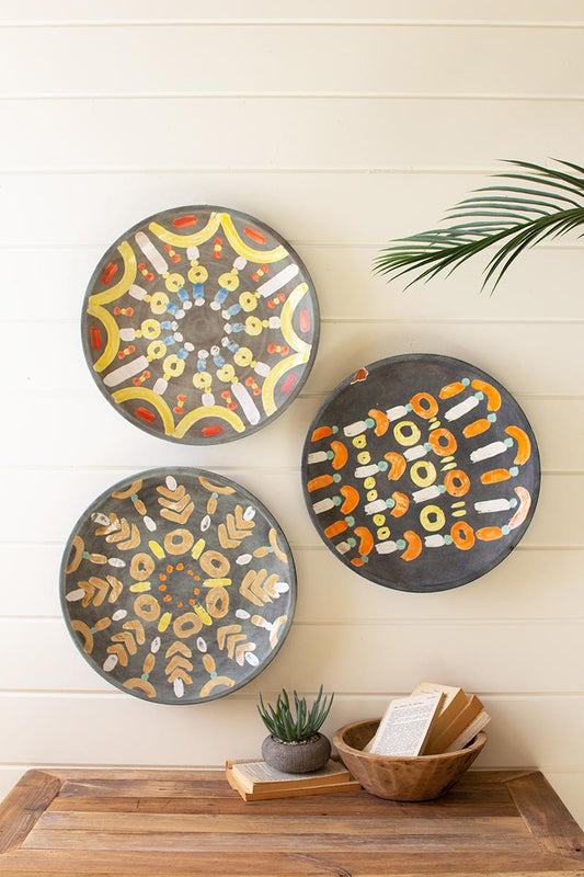 Set of 3 Hand-Painted Ceramic Platter Wall Art