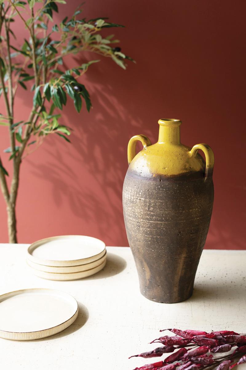 Double Handle Ceramic Urn with Mustard Top