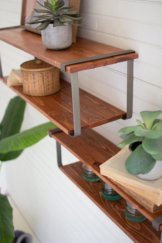 Set of 2 Recycled Wood and Metal Shelves