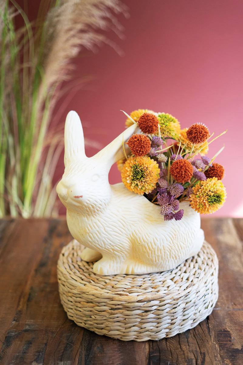 White Terracotta Rabbit Planter