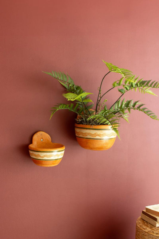 Set of 2 Painted Terracotta Wall Planters