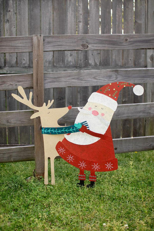 Painted Meal Santa with Deer Yard Art