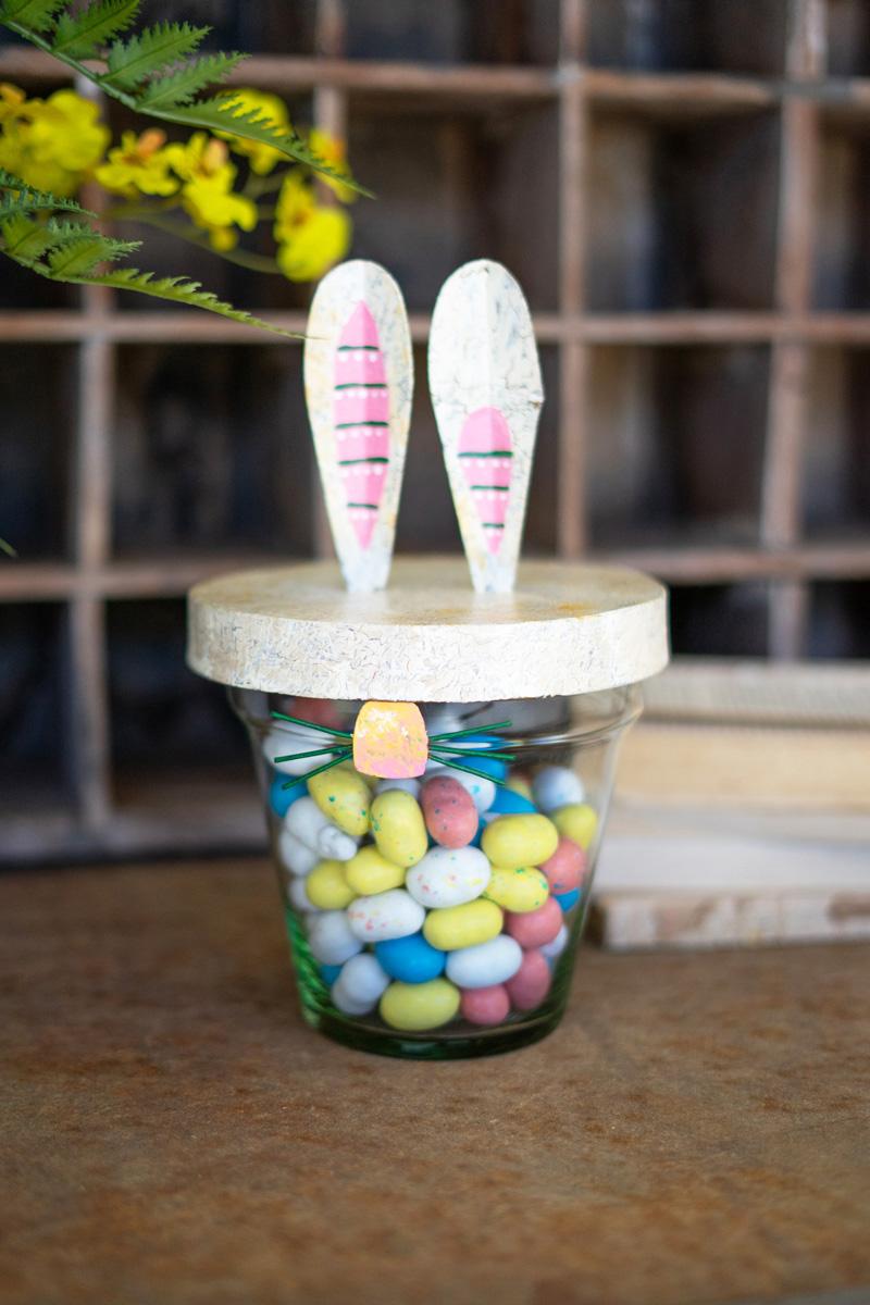 Painted Metal Bunny Ears with Glass Pot