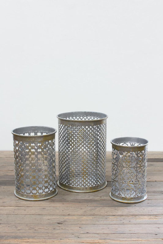 Set of 3 Antique Silver Metal Canisters