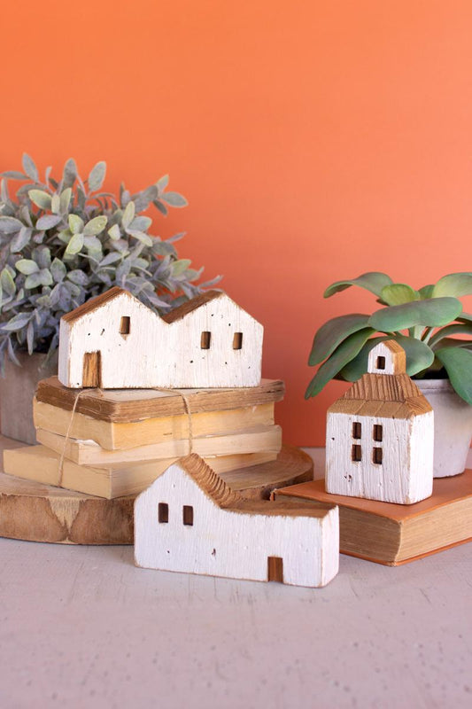 Set of 3 White Wooden Houses