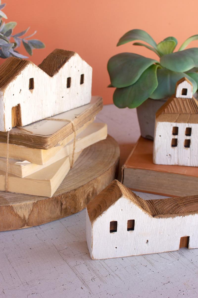 Set of 3 White Wooden Houses