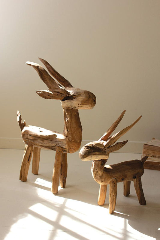 Set of 2 Rustic Teak Reindeer