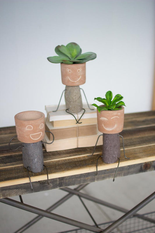 Set of 3 Clay & River Rock Pot Head Shelf Sitters