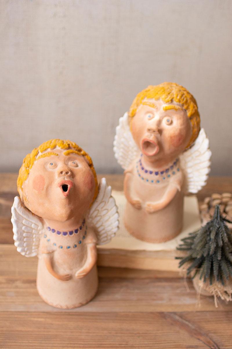 Set of 2 Clay Singing Angels