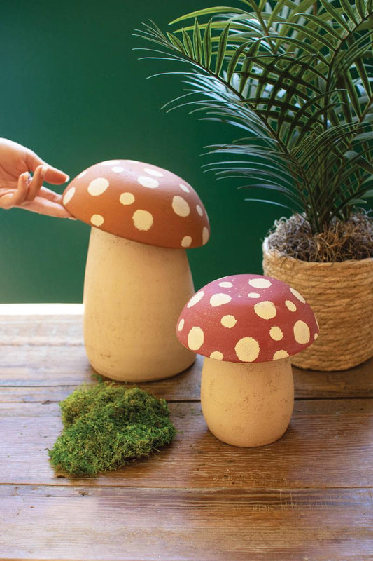 Set of 2 Clay Mushroom Canisters