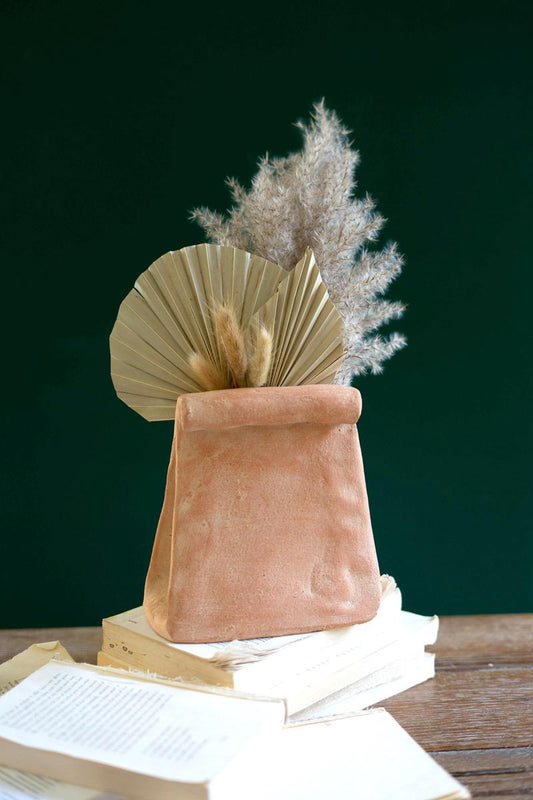 Small Folded Clay Paper Bag Vase