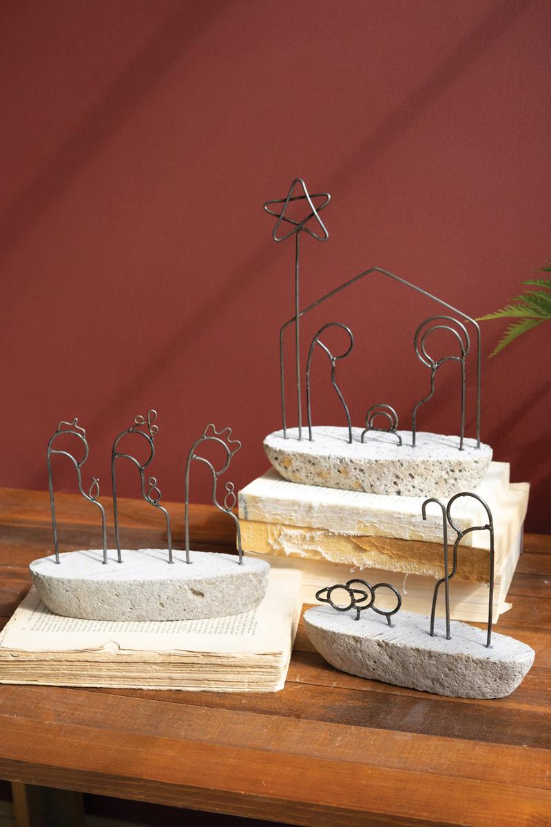 Set of 3 Wire Nativity Scene with River Rock Base