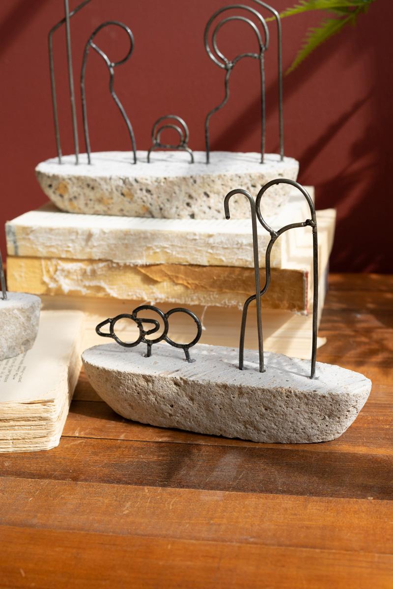 Set of 3 Wire Nativity Scene with River Rock Base