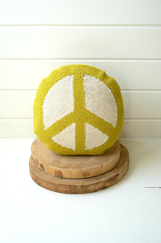 Groovy Peace Sign Hand-Hooked Circle Pillow