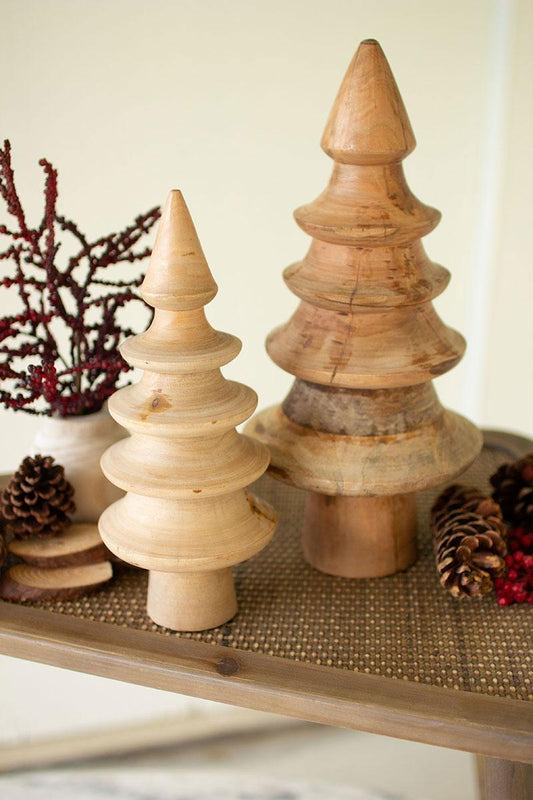 Set of 2 Turned Mango Wood Christmas Trees