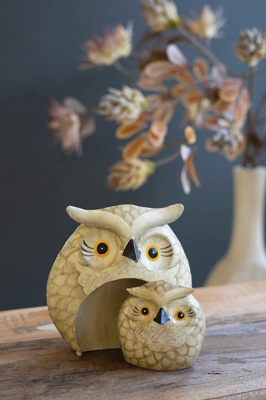 Set of 2 Painted Metal Owls