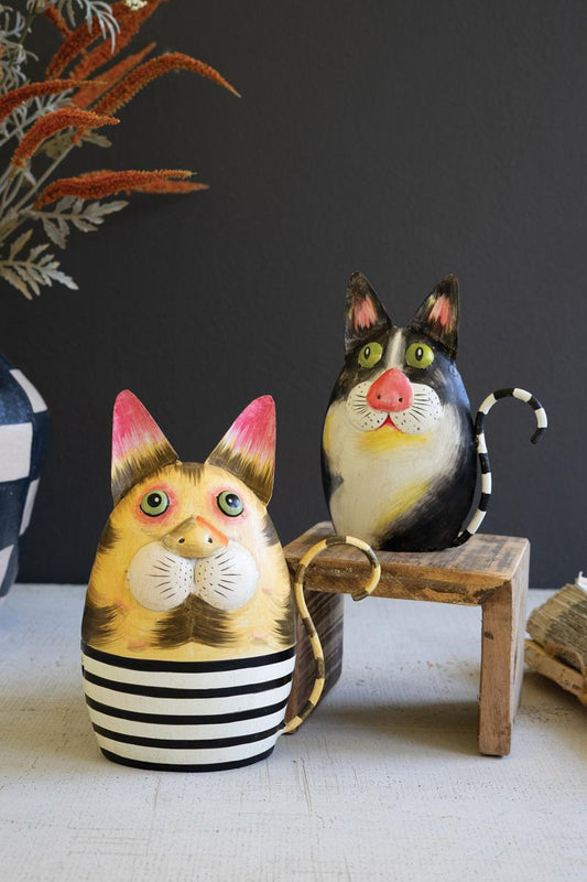 Set of 2 Painted Iron Cats