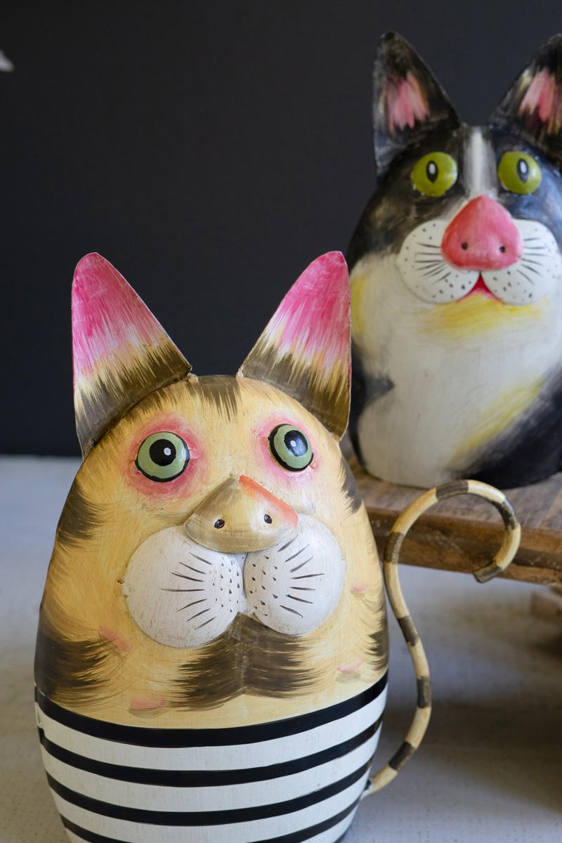 Set of 2 Painted Iron Cats