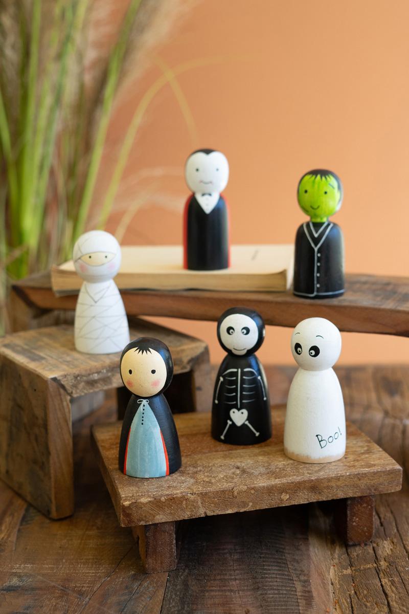 Set of 6 Painted Wood Halloween Family