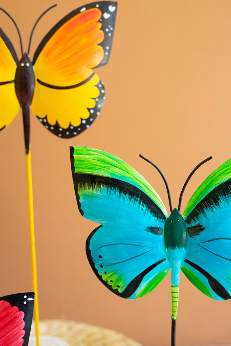 Set of 3 Painted Iron Butterflies on Wood Bases