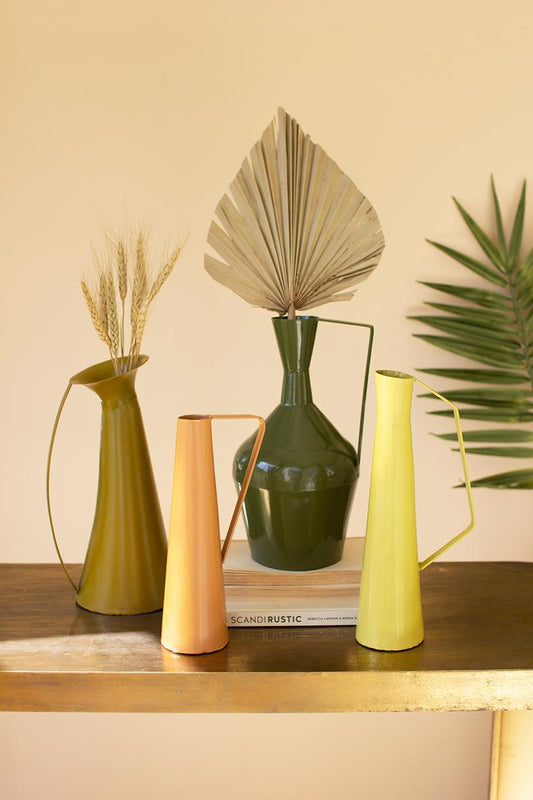 Set of 4 Painted Metal Vases with Handles