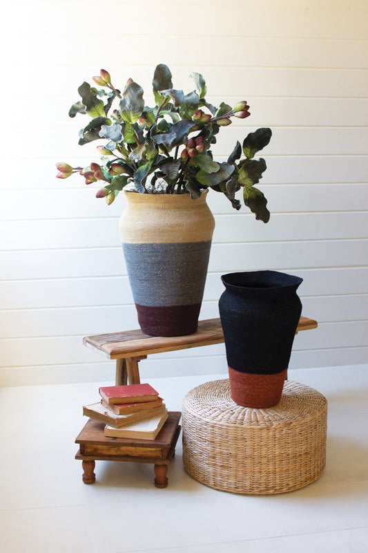 Set of 2 Rustic Stripe Seagrass Urn Baskets