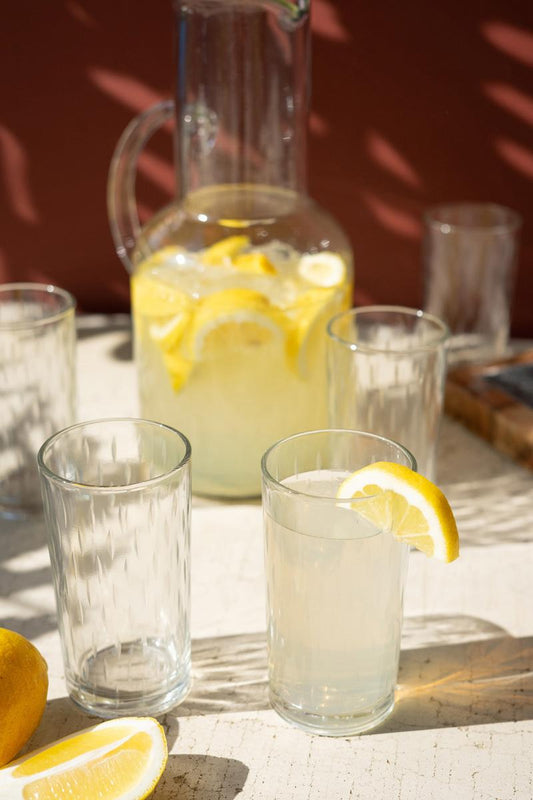 Set of 6 Clear Water Glasses with Etching