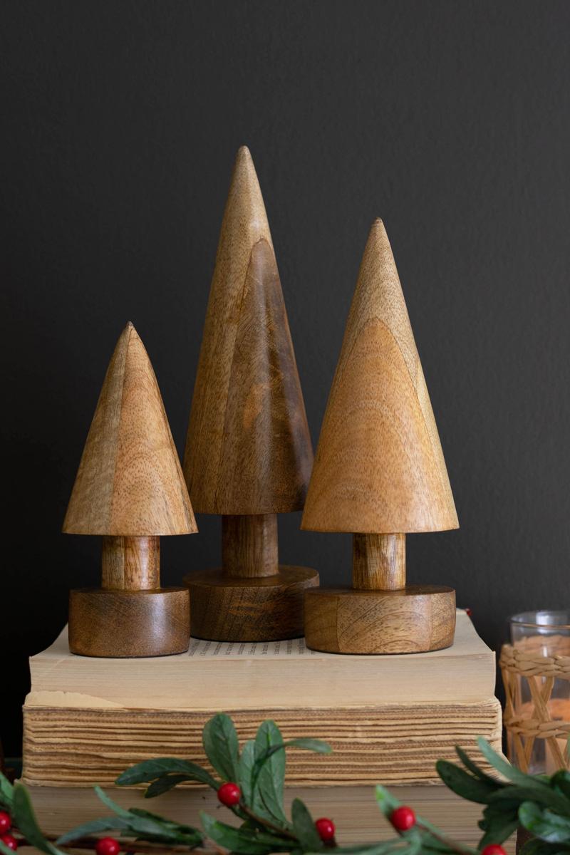 Set of 3 Turned Wooden Christmas Trees