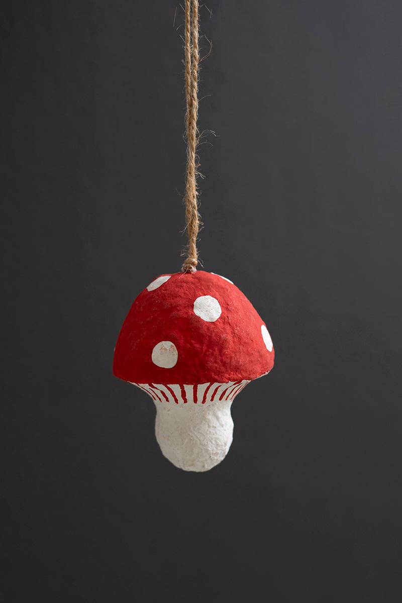 Set of 6 Paper Mache Mushroom Christmas Ornament