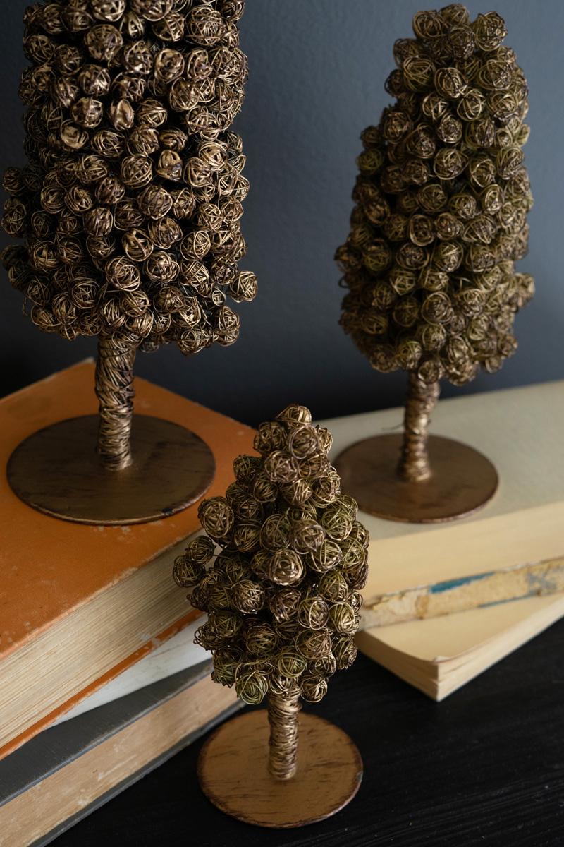 Set of 3 Antique Brass Balls Topiaries