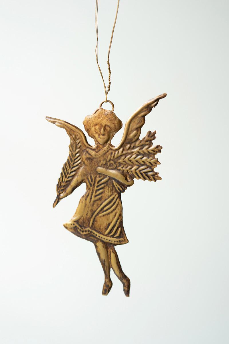 Set of 6 Antique Brass Angel Christmas Ornament