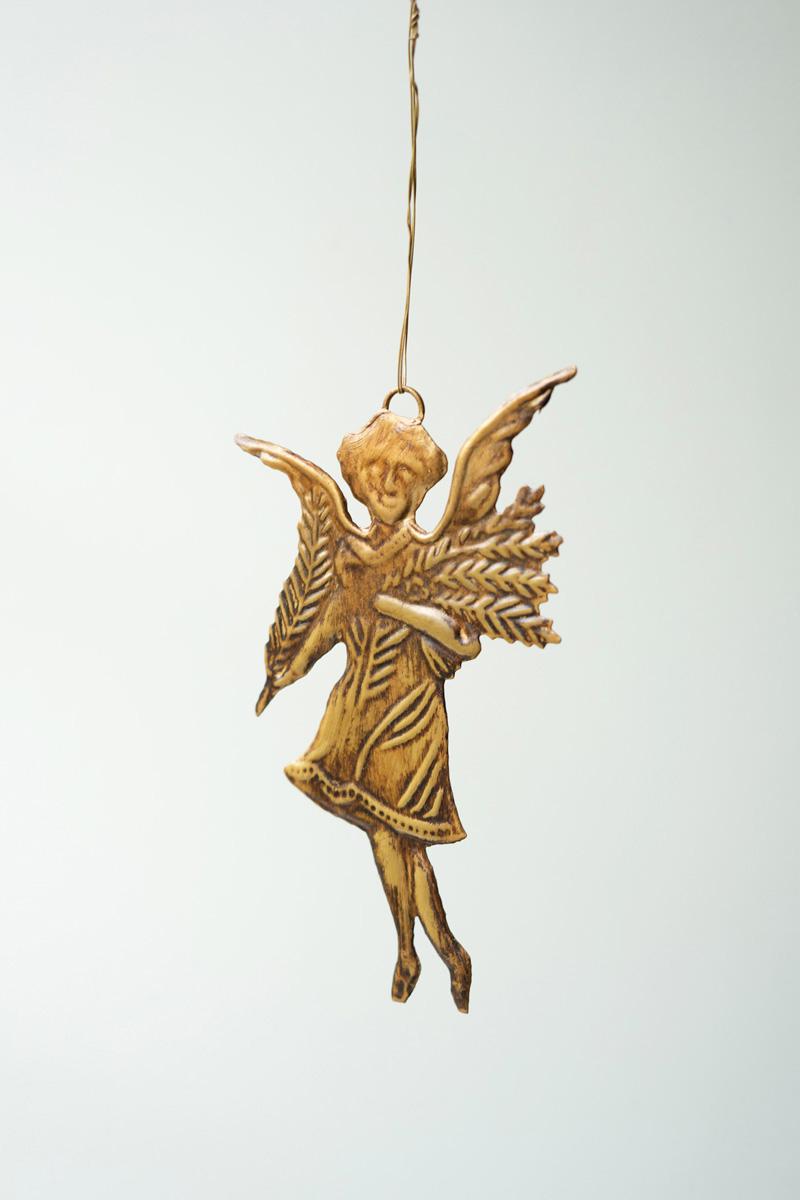 Set of 6 Antique Brass Angel Christmas Ornament