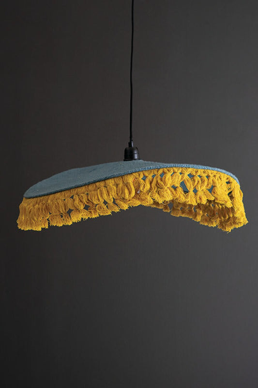 Blue Cotton Pendant Light with Fringe