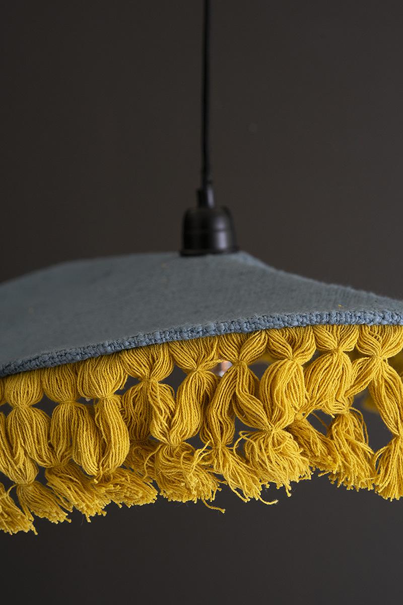 Blue Cotton Pendant Light with Fringe