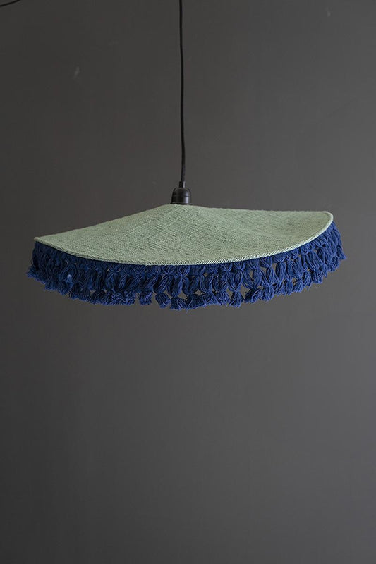 Green Cotton Pendant Light with Fringe