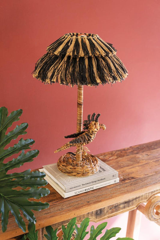 Table Lamp with Seagrass Bird Base and Jute Shade